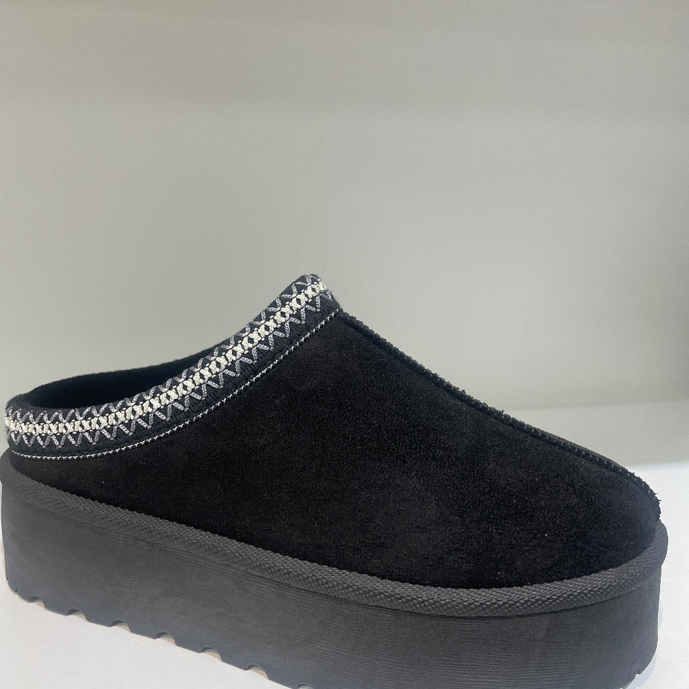 WOMEN BLACK  FUR PLATFORM SLIPPERS